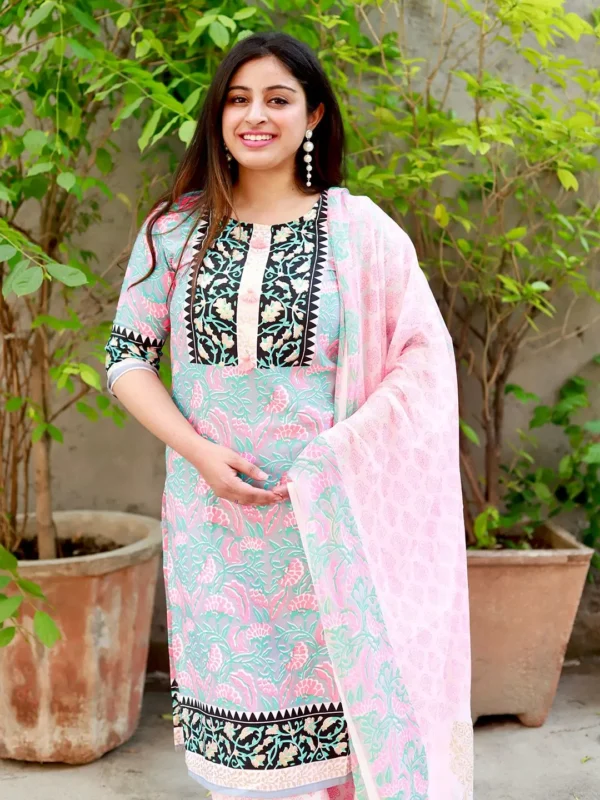Blue Printed Kurta with Palazzos & Dupatta