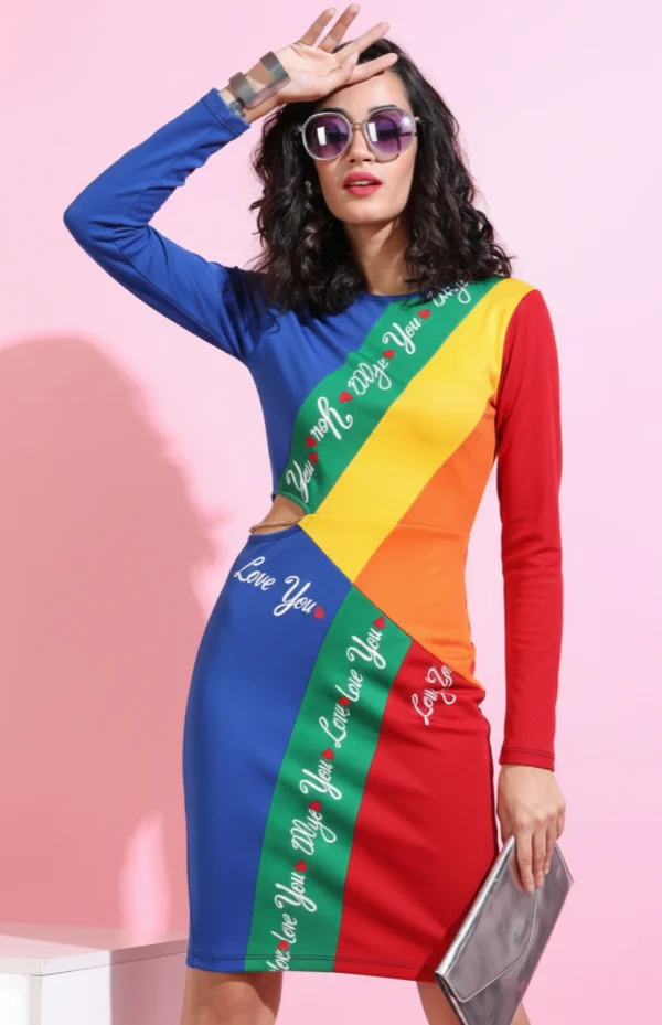 Blue & Silver-Toned Cut-Out Sheath Mini Dress